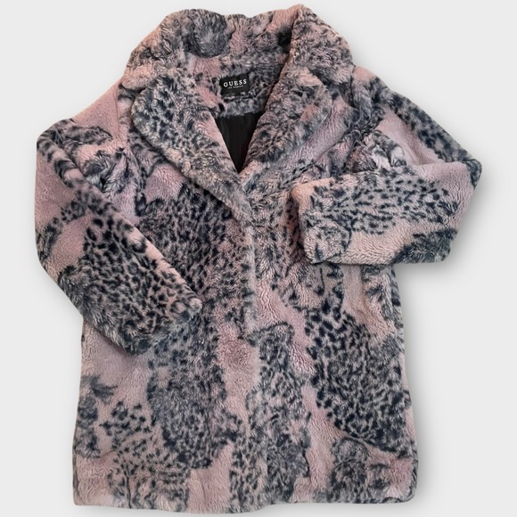 Guess Los Angeles Faux Fur Coat Pink Animal Cheetah Print Womens Outerwear Small - Picture 2 of 9